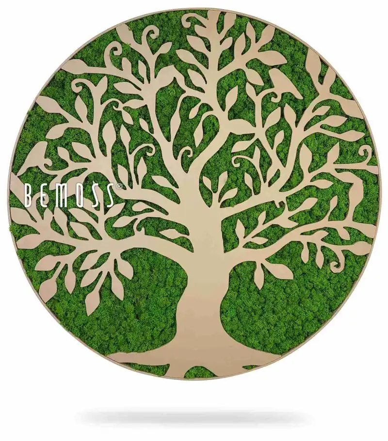 Moosbild Baum des Lebens Rund (114x114cm) beige